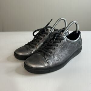 Ecco Soft 7 Leather Lace up Silver Metallic Sneakers Women’s 39 US 8.5 Comfort